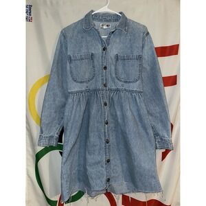 Vintage Fads Denim Mini Shirt Dress Womens Small Long Sleeve Button Cowgirl